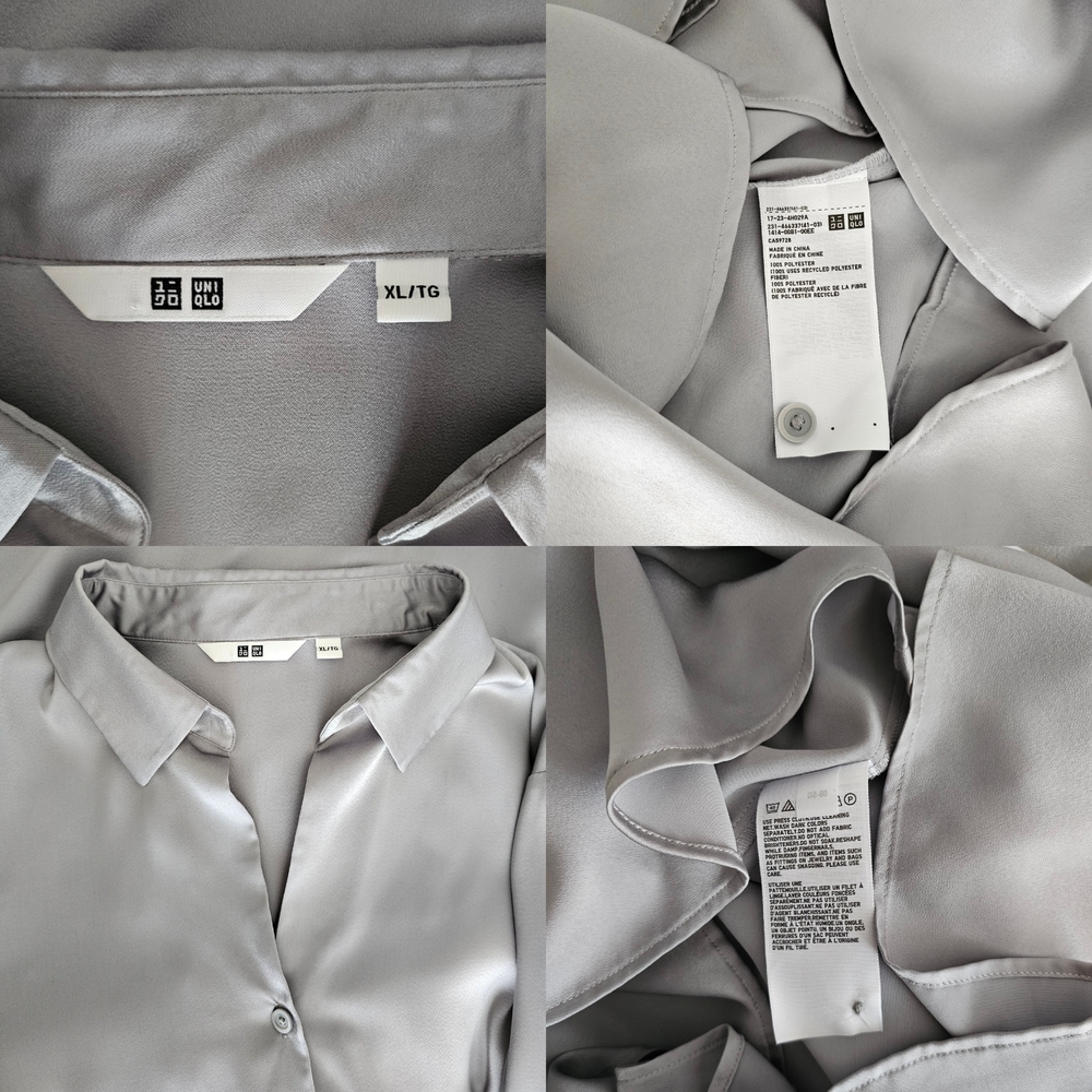 🇯🇵 Uniqlo Long Sleeve Grey Satin Button Blouse - Picture 13 of 16